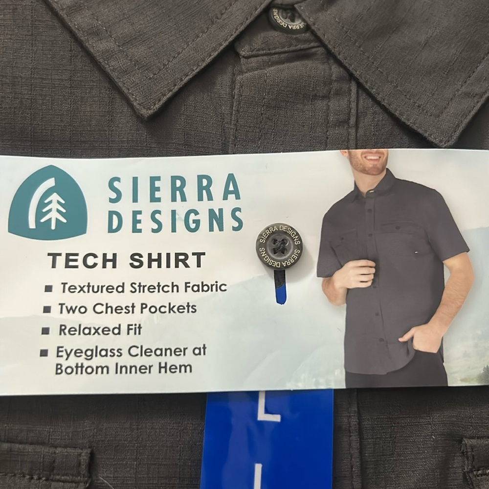Sierra Designs outdoor button down shirt short sleeves cotton gray L NWT